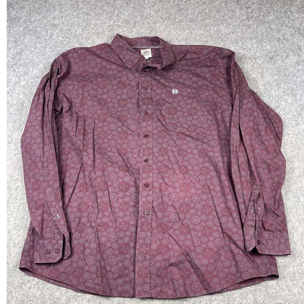 Cinch Mens XXL Burgundy Medallion Print Long Sleeve Western Button Down Shirt